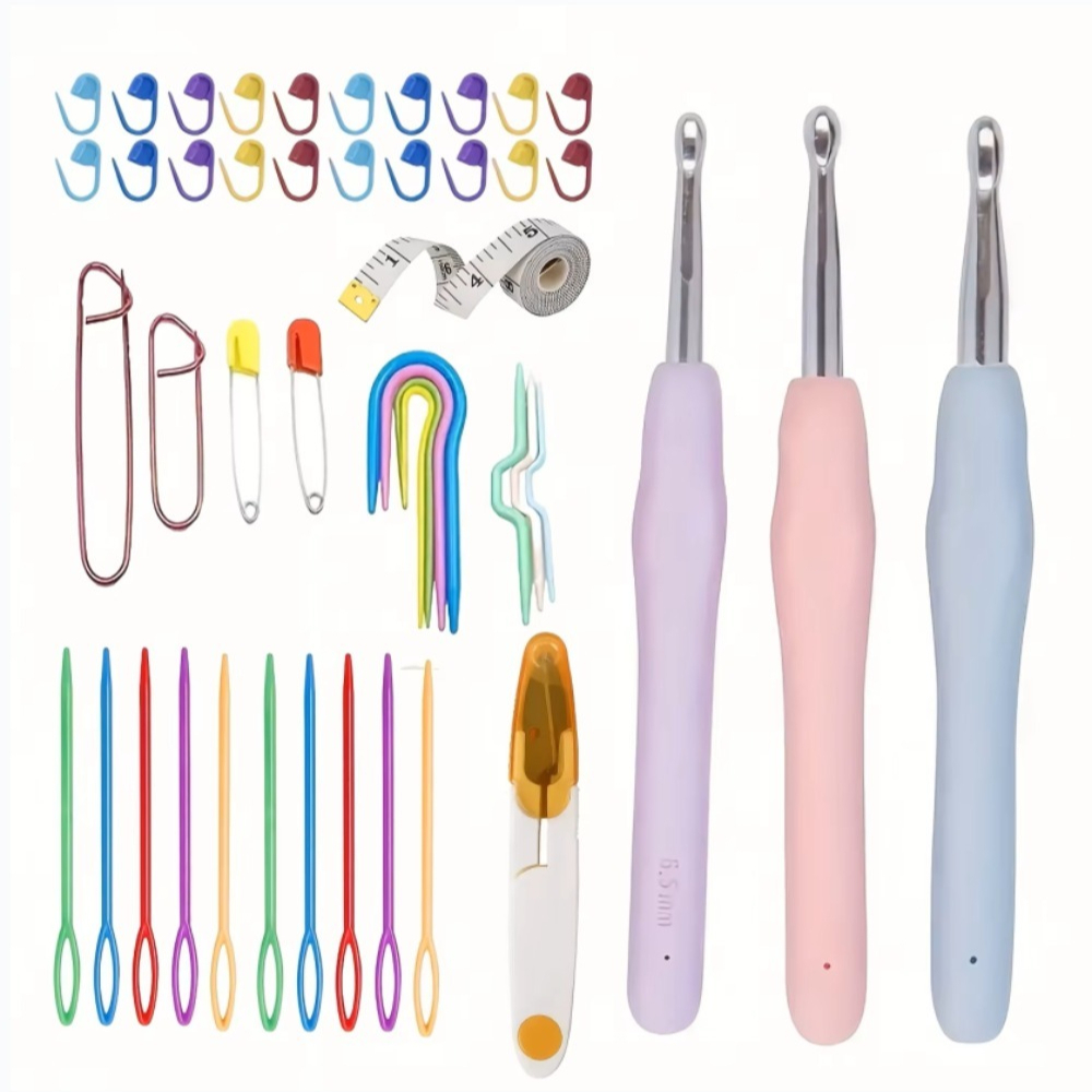 Fishing Hook Size - 人間工学に基づいたかぎ針セット 大型 編み針キット ステッチマーカー付き テープメジャー 裁縫道具アクセサリー